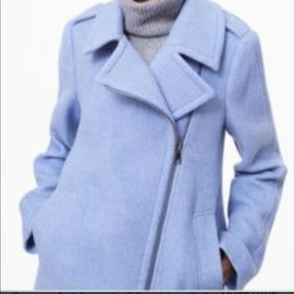 LOFT light blue wool blend moto pea coat